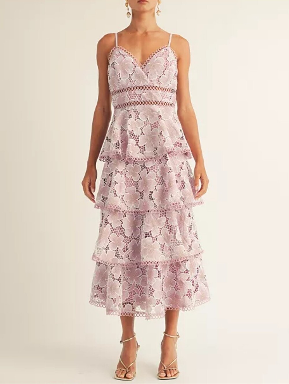 AROSE STUDIO, INCWomen's Eartha Tiered Lace Midi Dress Size Large